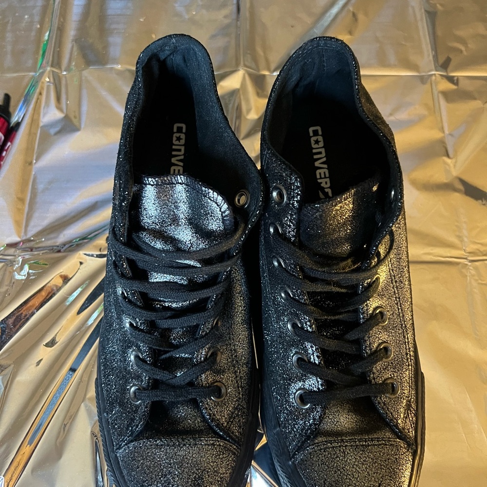 Converse Shiny Black Heel Sneakers